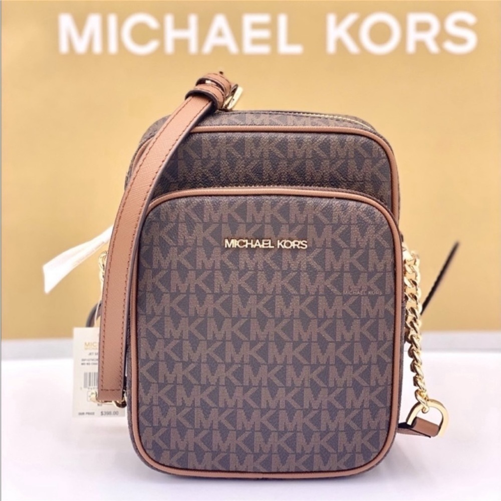 Michael Kors Jet Set Travel Medium Logo Crossbody Bag Brown